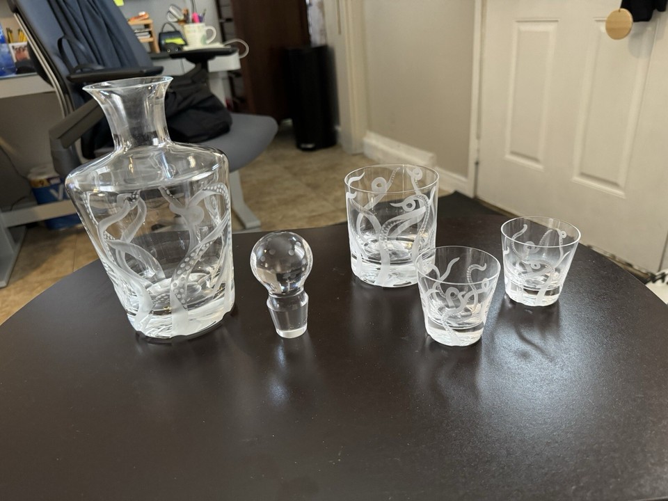 Asprey Octopus Whiskey Decanter W/ Shot Glasses And Whiskey Glass eBay