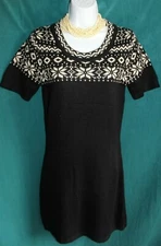 NWT ETHEREAL Black Beige Snowflake Knit Sweater Dress Acrylic Poly To Knee Sz S