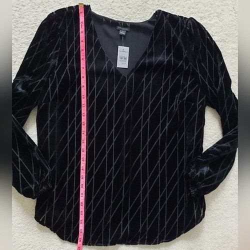 NWT Ann Taylor Black Velvet Diamond Pattern Long Sleeve Top szM - Picture 4 of 14