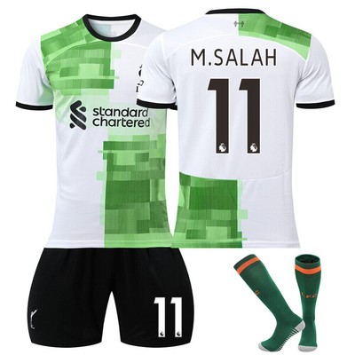 Liverpools Away M. SALAH Fussball Shirt Fussballtrikot Kinder Shorts Socken Setや