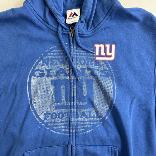 Majestic New York Giants Hoodie Mens Large Fleece Sweatshirt NFL Full Zip Blue - Picture 3 of 11