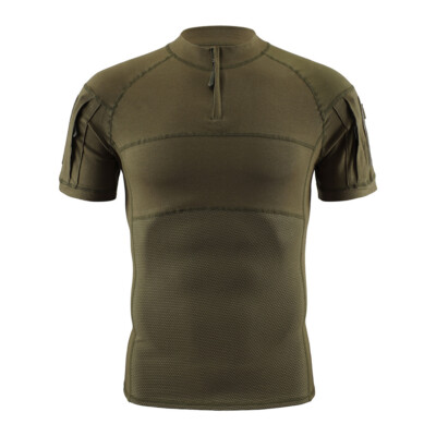 Airsoft Mens Combat Shirt Outdoor Army Tactical Zipper Sport Casual T-Shirt Camo