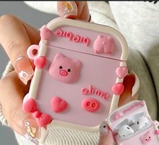 Cute Pink Love Heart Pig Soft Silicone Earphone Case 1  2 Gen AirPods pink new