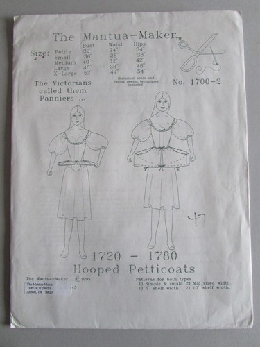 Mantua Maker 1720 Hooped Petticoats Panniers vintage pattern costume/theatre
