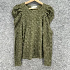 Loft Blouse Women XS Green Floral Long Sleeve Crew Neck Cotton Pullover Casual