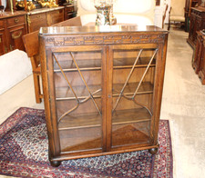 English Antique Oak Art Deco small Bookcase / Display Cabinet