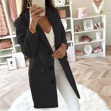 Autumn Women's Trench Coat Lapel Long Sleeve Solid Cardigan Blazer Jacket UK