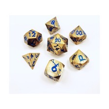 Crystal Cast Dwarven Metal Dic  16mm Infinity Ore Poly Set - Gold w/Blue ( New