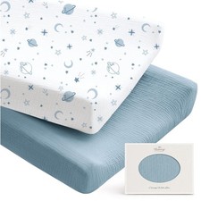 100 Cotton Muslin Changing Pad Cover 2 Pack, 32"x16" Standard Fit