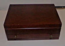 VINTAGE Dark Wood Silverware Flatware Storage Chest Case Drawer & Openable Top