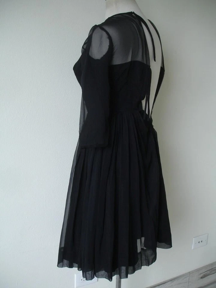 Vestido Para Mujer XS De Colección Años 20 Pequeño Negro Pequeño Juniors Crepé Transparente Peplum EE. UU. Foto 4 de 4