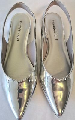 Silver Metallic Slingback Flats Womens 6.5 Pointed Mirror Y2K Party Madden Girl