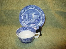 Spode England Blue Italian Design Countryside Footed Cup and Saucer C 1816 P