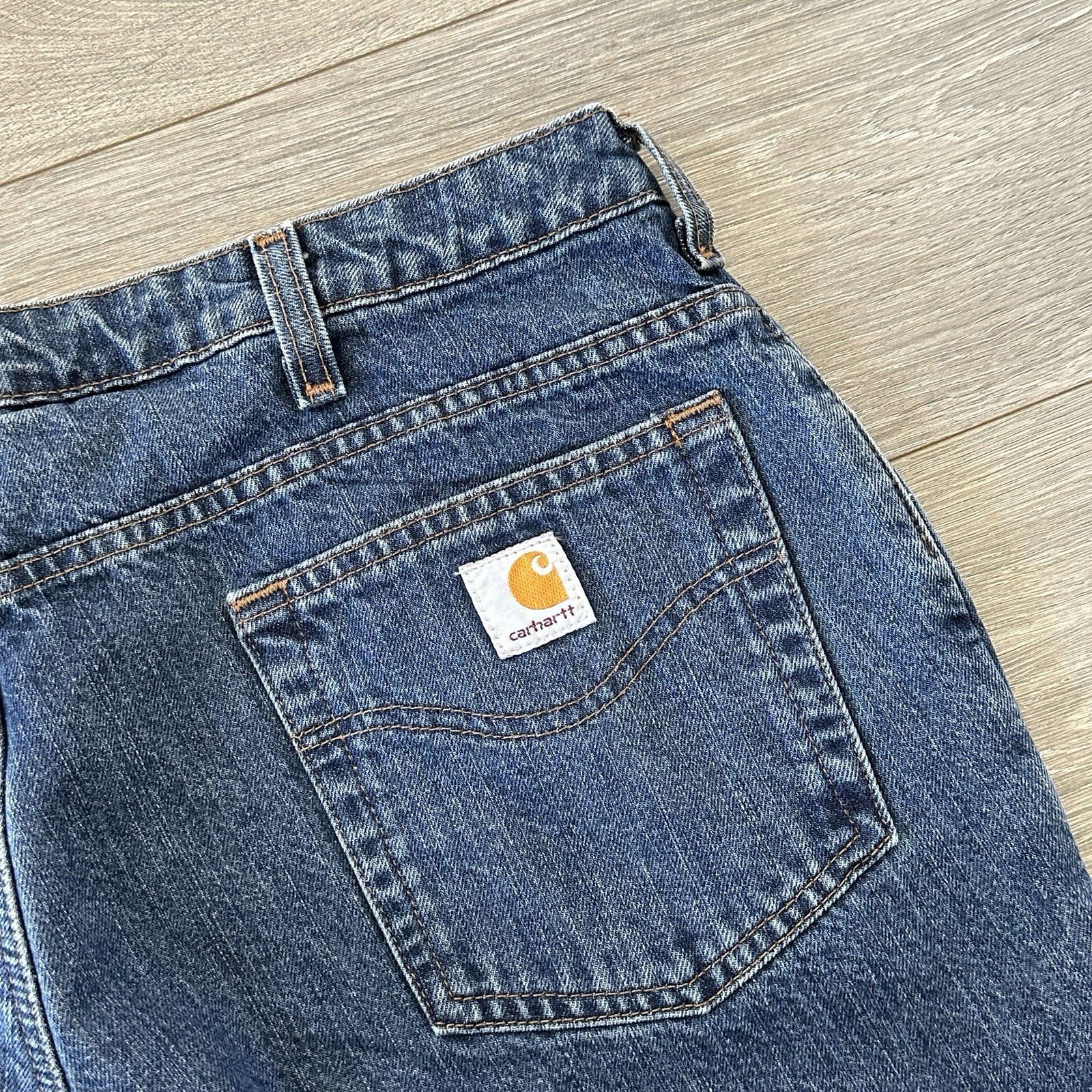 Women’s Carhartt Plaid Lined Jeans 18x32 Straight Fit Dark Wash Denim Workwear thumbnail 11