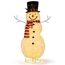 4.2 FT Lighted Christmas Snowman w/Top Hat Branch Arms LED Lights Striped Scarf