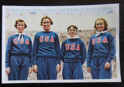 Olympia 1936 Franck Card Olympics Winner 4x100 mtr Lauf Helen Stephens + 3 USA