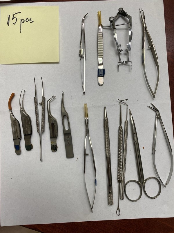 15 pcs Ophthalmology  Set for – Assorted Forceps, Scissors & Tools