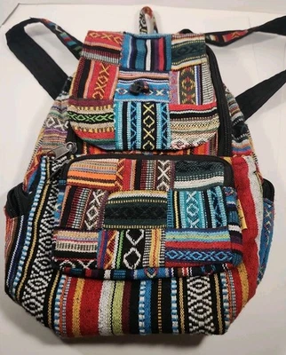 Himalaya Nepal Handmade 100% Cotton Bohemian Backpack Boho Skull - Photo 1/4