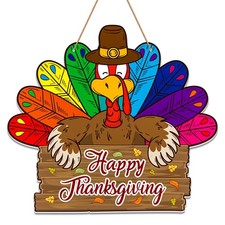 Happy Thanksgiving Door Sign - Farmhouse Thanksgiving Turkey Wreath for Front...