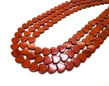 Red Poppy Jasper Natural Flat Heart Beads Smooth Polished Gemstone PGS411