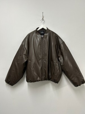Alo Yoga Faux Leather Premier Bomber Jacket Espresso Brown Size Large Oversized