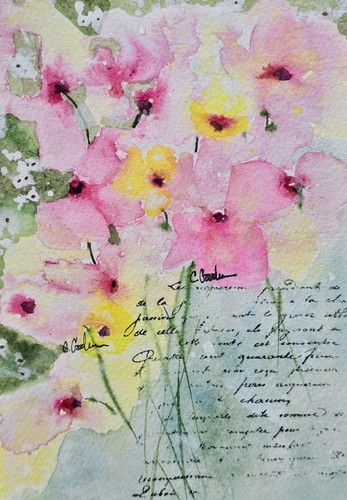 Quadro acquerello originale firmato. Floreale. Astratto. Colorato. Fiori. Rosa