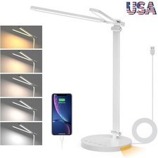 Dual-Head LED Desk Lamp Reading Lamp for Home Office with Timed 5-level Dimming