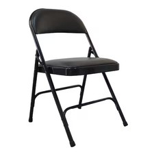 Padded Folding Chair, Vinyl, Black, 300 Lb., 13V425