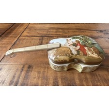 Vtge Sankyo Music Box Porcelain Cello Shape Victorian Lovers Fur Elise Mint 