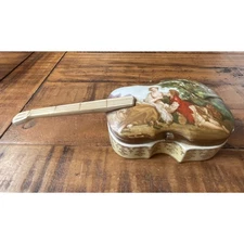 Vtge Sankyo Music Box Porcelain Cello Shape Victorian Lovers Fur Elise Mint!