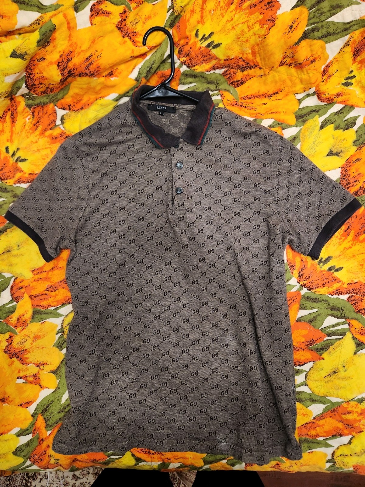 Gucci GG Monogram Pattern Brown Short-Sleeve Men's Po… - Gem