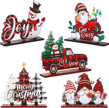 5 Pcs Christmas Table Decorations Wooden Xmas Table Centerpiece Signs Joy Sno...