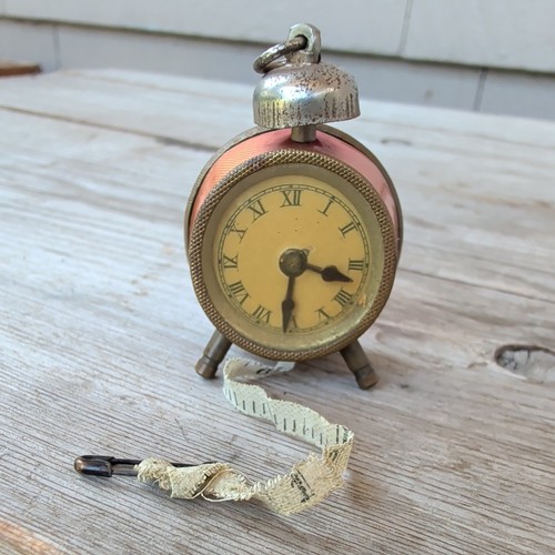 Vintage Figural Sewing Tape Measure Tin Alarm Clock