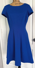 Chaps Dress Scuba Party Geo Textured Fit Flare Short Sleeve Royal Blue 12 Large