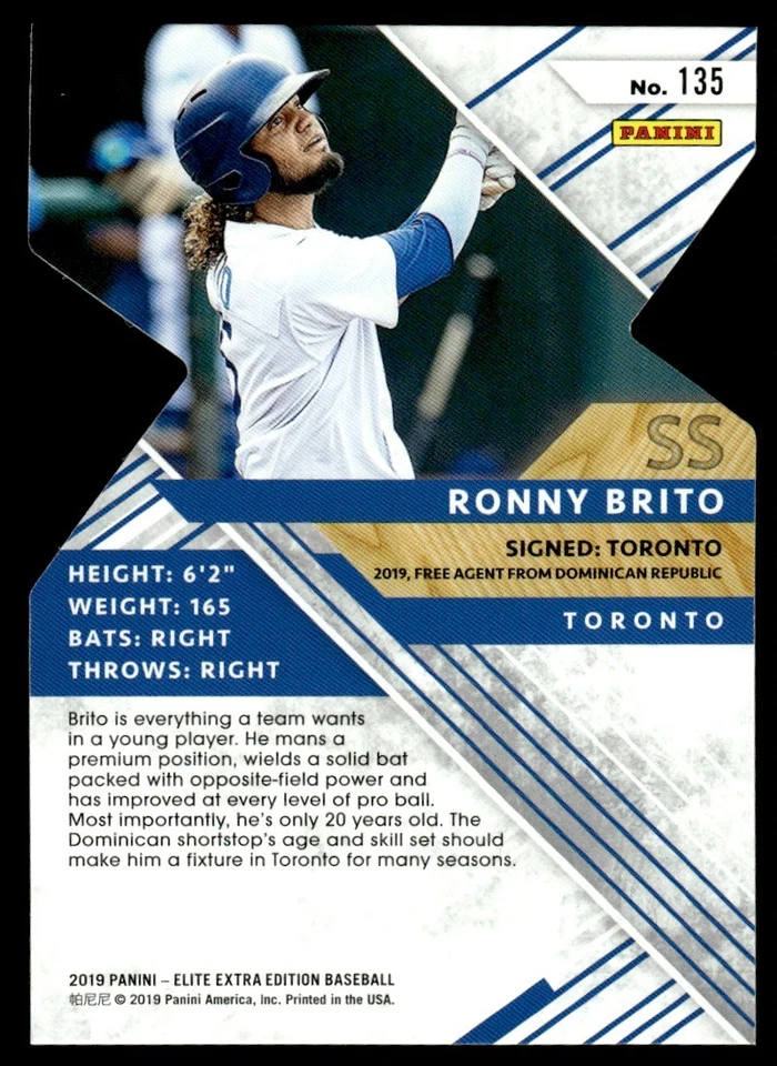 2019 Panini Elite Extra Edition Status Die Cut Purple Ronny Brito 052/125 - Image 2 of 2