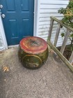 Vintage Double Sided Chinese Drum, Decorated/Painted, Old Tacks, Hide, Signed — photo 4