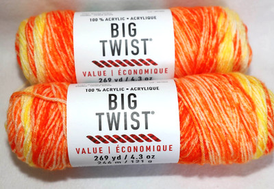 LOT OF 2 BIG TWIST VALUE SUNRISE OMBRE 100% ACRYLIC YARN 269 YARD SAME LOT