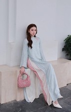 Vietnamese Ao Dai Dress Blue Pink Women Size L XL Elegant Traditional Long Dress