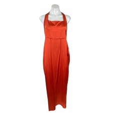 NEW Reformation Ivan Burnt Orange Silk Satin Halter Sheath Maxi Dress Size L