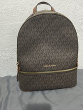 Michael Kors Medium Brown Logo Backpack with Zipper Accents and Brand Card