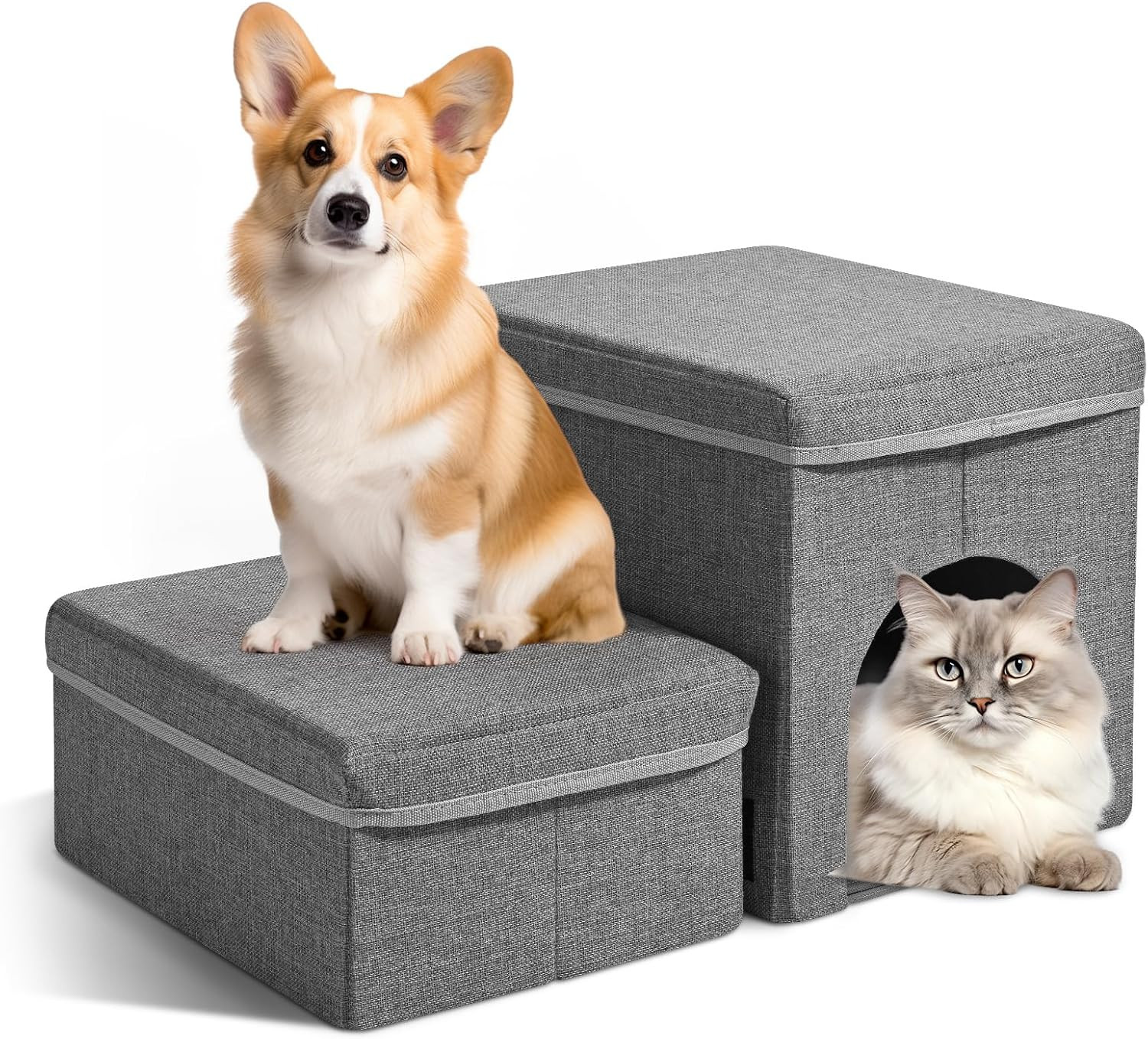 Scaletta per Cani 3 Gradini Pieghevole con Scatole Portaoggetti | Shop