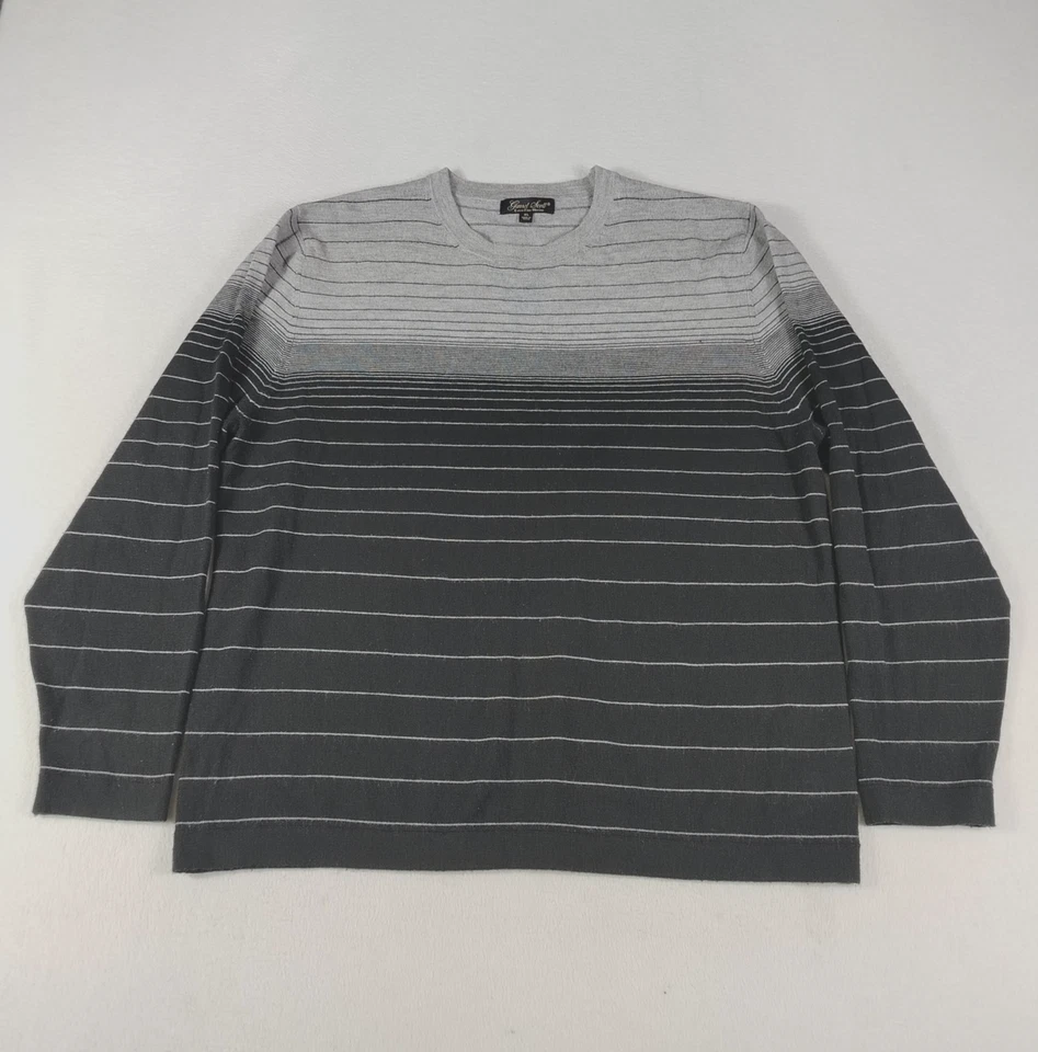 Свитер мужской Garret Scott размер XL серый черный экстра тонкая шерсть мериноса с круглым вырезом в полоску - Изображение 2 из 4