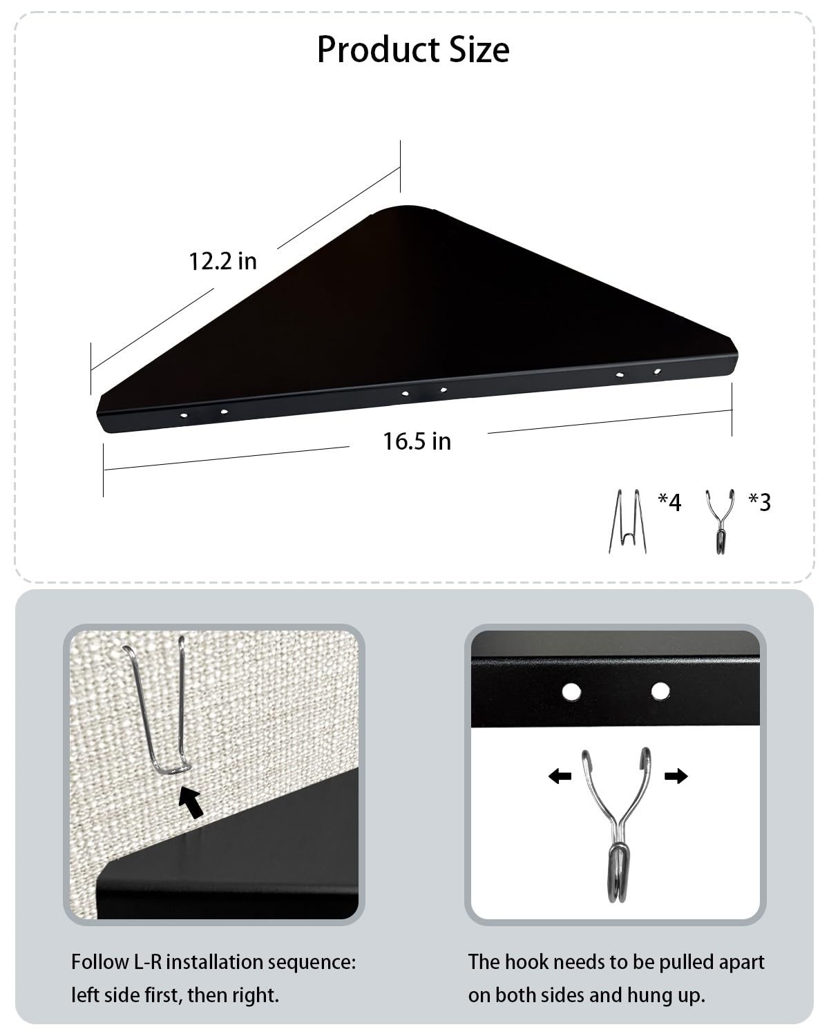 Metal Cubicle Corner Shelf with 3 Hooks for Office Fabric Walls Hanging