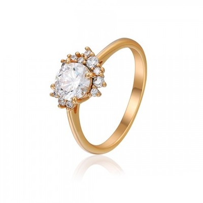 Gold Plated Halo Ring 9mm CZ Solitaire Women s Engagement Wedding Sizes 6-8