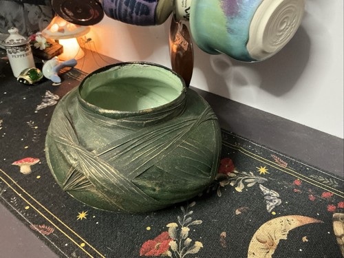 Mexican Made In Mexico Large Hunter Green Gold Vase - Picture 3 of 6