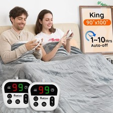 Electric Blanket King -90x100 Dual Control Flannel Heated Blanket, 10 Heat Le...