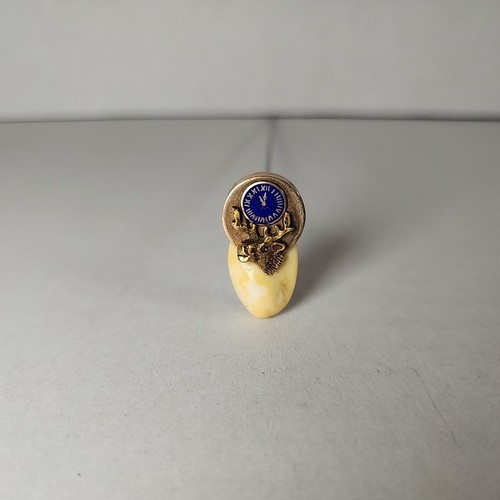 Vintage 7.5” Hat Pin – Real Elk’s Tooth W/ Gemstone Eye – BPOE Elks Fraternal