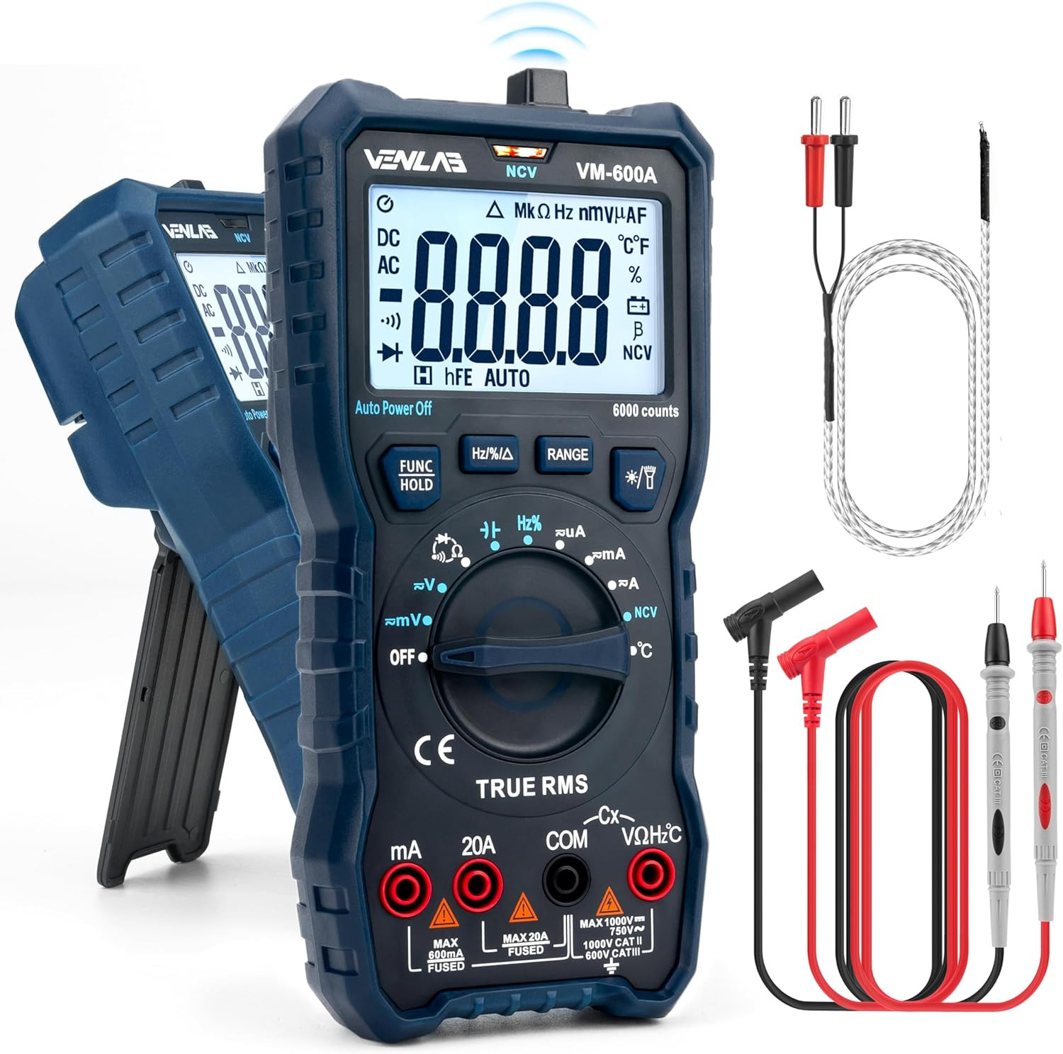 Digital Multimeter, TRMS 6000 Counts Auto-Ranging, DC AC Volt Ohm Circuit Tester