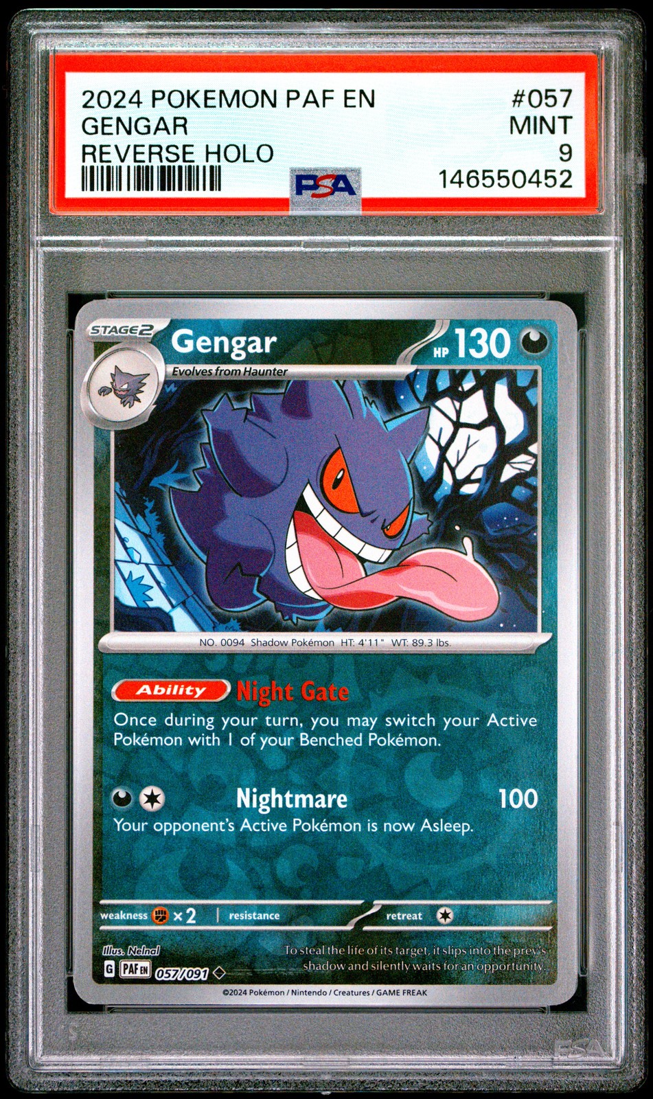 2024 POKEMON PAF EN-PALDEAN FATES REVERSE HOLO #057 GENGAR PSA 9