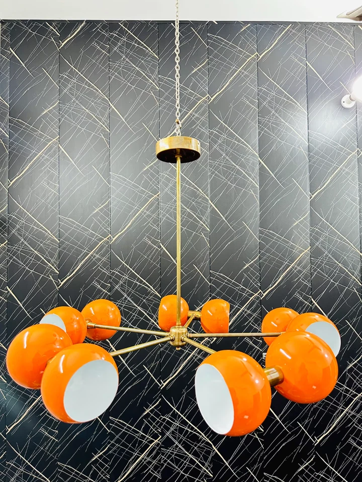Lámpara Sputnik Mid Century: luz de techo bola de latón y naranja regalo X-mass Foto 2 de 4